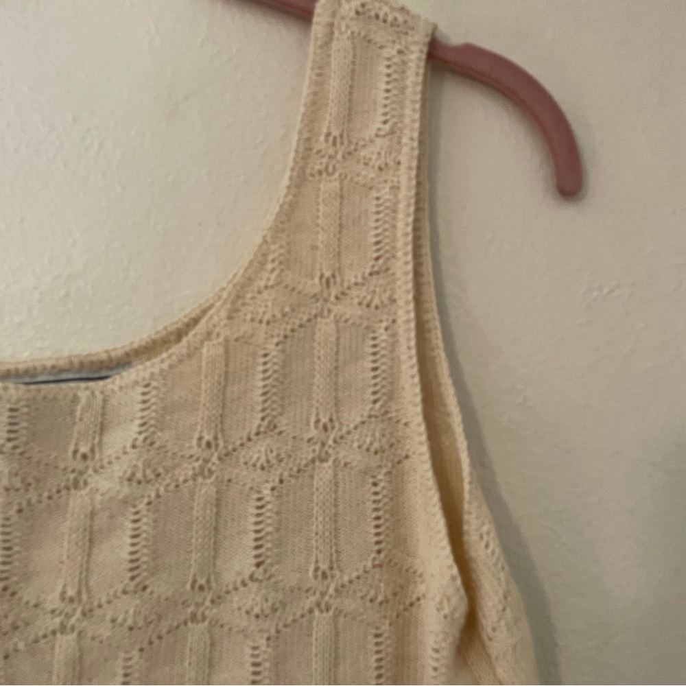 Vintage G.A.S. West USA Cotton Knit Sweater Tank Cream Cropped M - Picture 4 of 11